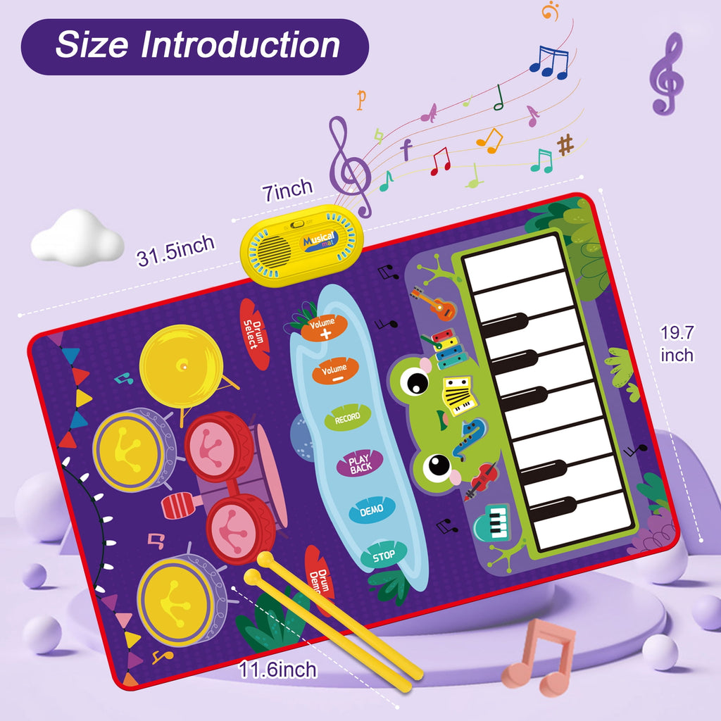 Richgv Upgraded Baby Toys for 1 Year Old Boys Girls, 2 in 1 Musical Toys Toddler Piano & Drum Mat with 2 Sticks, Learning Floor Blanket Gifts for 1 2 3 4 Year Boy Girl for Birthday Christmas